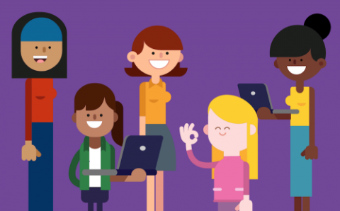 Il·lustració amb noies i tecnologia