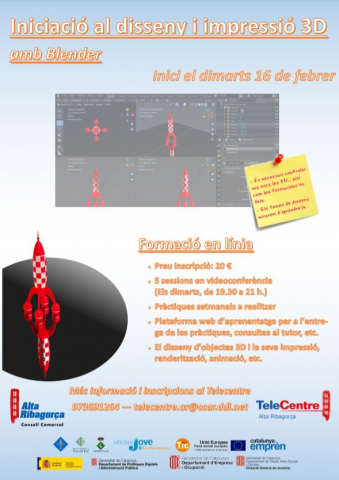 Cartel de la formación de iniciación en diseño e impresión 3D del Punto TIC Alta Ribagorça Cartel de la formación de iniciación en diseño e impresión 3D del Punto TIC Alta Ribagorça
