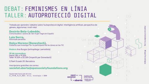 Cartell del taller-debat  'Feminismes en línia: autoprotecció digital'  Cartell del taller-debat  'Feminismes en línia: autoprotecció digital'