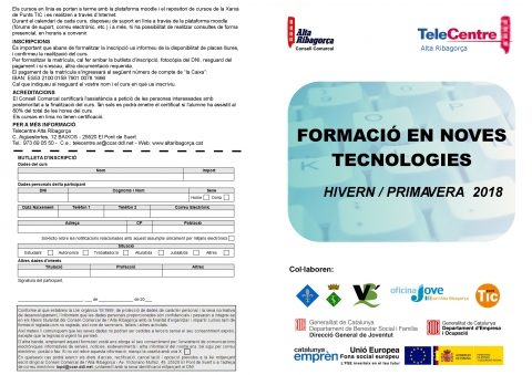 Cartell dels cursos del Punt TIC de l'Alta Ribagorça
