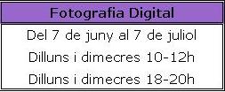 Calendari del curs Fotografia Digital