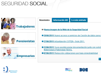 Captura de la plana web de la Seguretat Social Captura de la plana web de la Seguretat Social