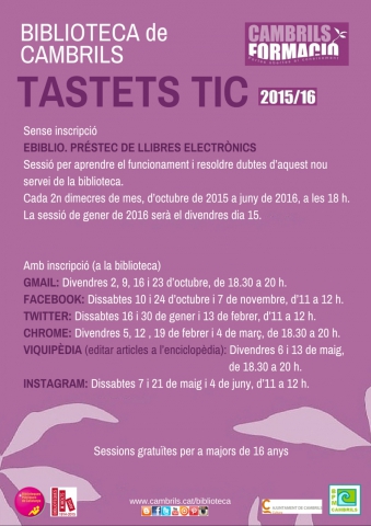 Calendari dels cursos Tastets TIC 2015/2016 Calendari dels cursos Tastets TIC 2015/2016