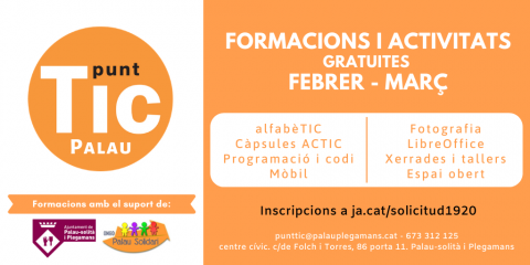 Cartell de la programació d'hivern 2020 al Punt TIC Palau Plegamans Cartell de la programació d'hivern 2020 al Punt TIC Palau Plegamans
