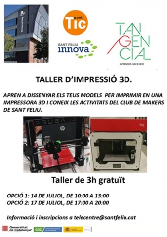 Taller de impresión 3D, en Sant Feliu de Llobregat Taller de impresión 3D, en Sant Feliu de Llobregat